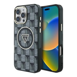 Guess для iPhone 16 Pro Max чехол PC/TPU Jet Set Trianlge logo Metal camera Hard Black (MagSafe)