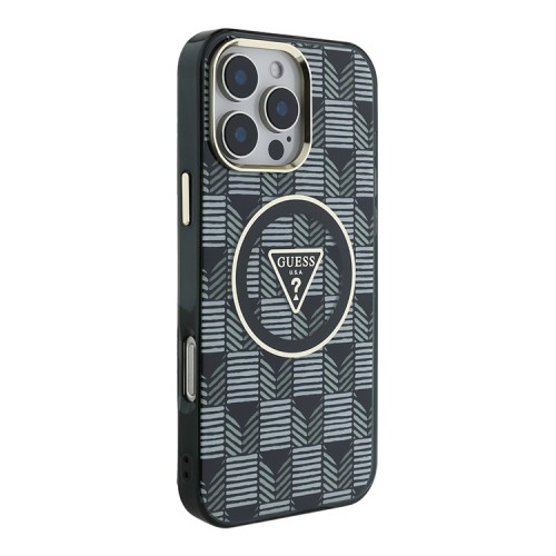 Guess для iPhone 16 Pro Max чехол PC/TPU Jet Set Trianlge logo Metal camera Hard Black (MagSafe)