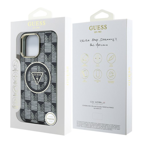 Guess для iPhone 16 Pro Max чехол PC/TPU Jet Set Trianlge logo Metal camera Hard Black (MagSafe)