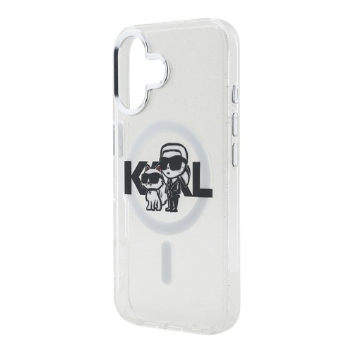 Karl Lagerfeld для iPhone 16 чехол PC/TPU Sketch Karl&Choupette Glitter Transparent (MagSafe)