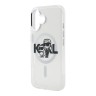 Karl Lagerfeld для iPhone 16 чехол PC/TPU Sketch Karl&Choupette Glitter Transparent (MagSafe)