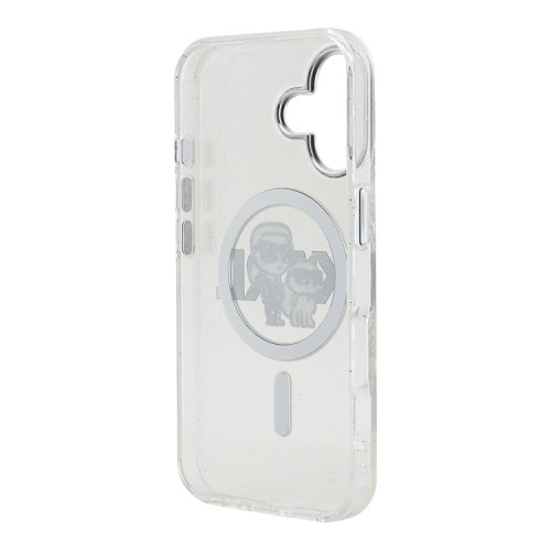 Karl Lagerfeld для iPhone 16 чехол PC/TPU Sketch Karl&Choupette Glitter Transparent (MagSafe)