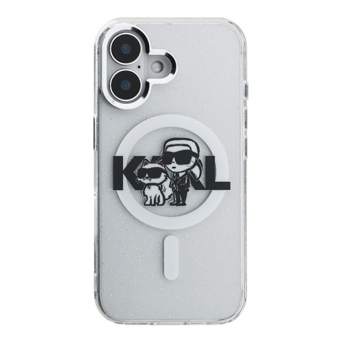 Karl Lagerfeld для iPhone 16 чехол PC/TPU Sketch Karl&Choupette Glitter Transparent (MagSafe)