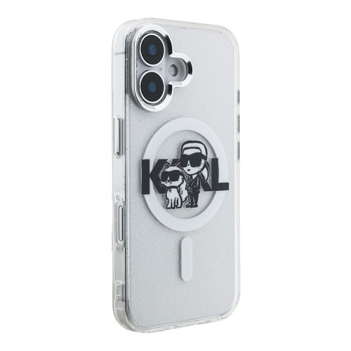 Karl Lagerfeld для iPhone 16 чехол PC/TPU Sketch Karl&Choupette Glitter Transparent (MagSafe)