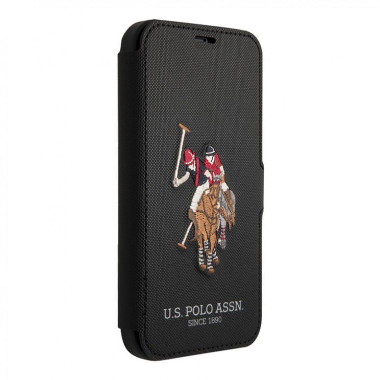 Чехол U.S. Polo Assn. Embroidery Double horse Booktype для iPhone 12 Pro Max, черный