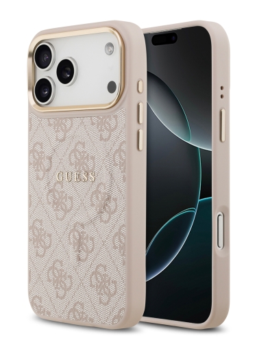 Guess для iPhone 17 Pro Max чехол PU 4G Classic metal logo Gold camera Hard Pink (MagSafe)