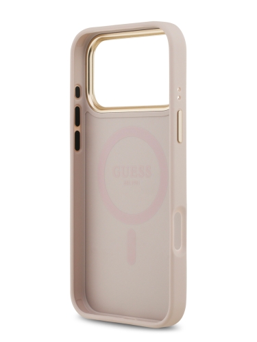 Guess для iPhone 17 Pro Max чехол PU 4G Classic metal logo Gold camera Hard Pink (MagSafe)
