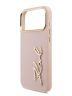 Karl Lagerfeld для iPhone 17 Pro Max чехол PU leather Autograph Metal logo & Gold camera Hard Pink