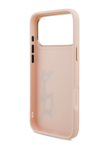 Karl Lagerfeld для iPhone 17 Pro Max чехол PU leather Autograph Metal logo & Gold camera Hard Pink