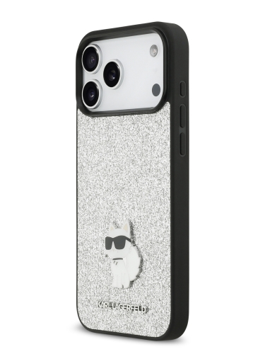 Karl Lagerfeld для iPhone 17 Pro Max чехол Fixed glitters NFT Choupette Metal pin Hard Silver