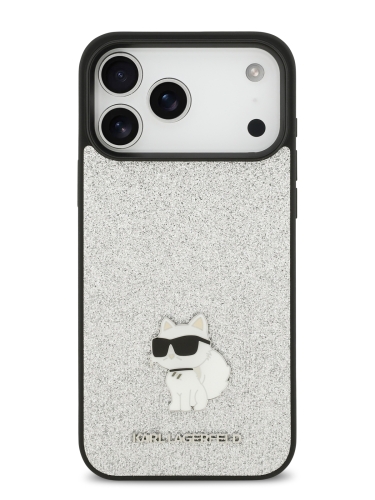Karl Lagerfeld для iPhone 17 Pro Max чехол Fixed glitters NFT Choupette Metal pin Hard Silver