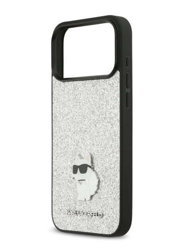 Karl Lagerfeld для iPhone 17 Pro Max чехол Fixed glitters NFT Choupette Metal pin Hard Silver