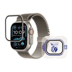 BlueO стекло для Apple Watch Ultra 1/2/3 49 mm, Sapphire Glass + Titanium Frame Natural Titanium