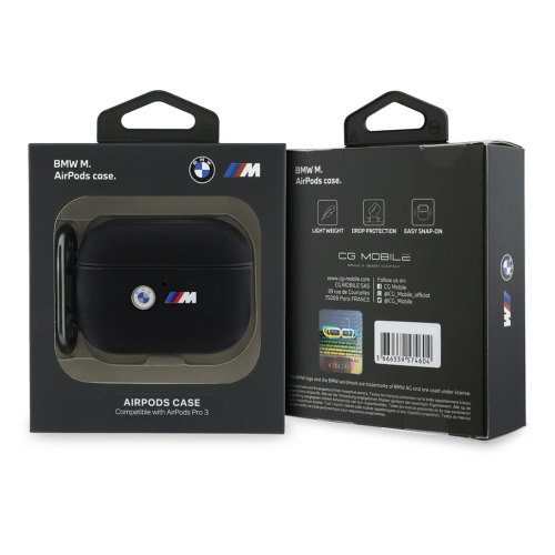 BMW для Airpods Pro 3 чехол M-series PU Meshed Leather Metal logo Black