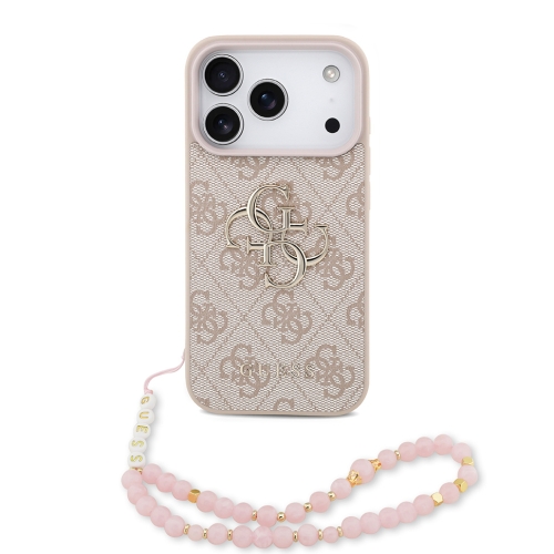 Guess для iPhone 17 Pro чехол PU 4G Big metal logo Hard + Pearl Hand Strap Pink