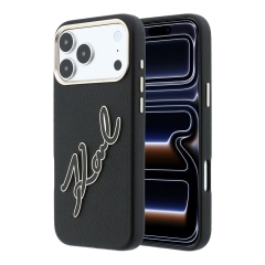 Karl Lagerfeld для iPhone 17 Pro чехол PU FW Signature Metal logo &amp; Cam Hard Black