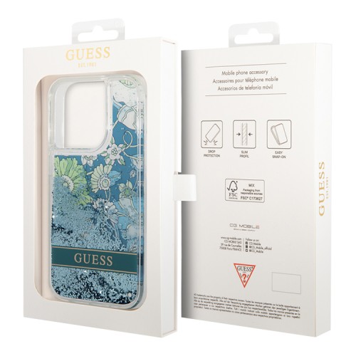 Чехол Guess Liquid glitter Flower Hard для iPhone 14 Pro, зеленый