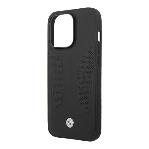 Кожаный чехол BMW Signature Perforated Hard для iPhone 13 Pro Max, черный (MagSafe)