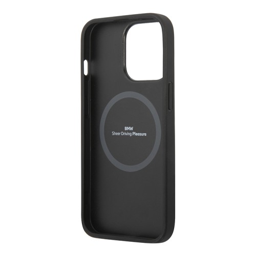 Кожаный чехол BMW Signature Perforated Hard для iPhone 13 Pro Max, черный (MagSafe)