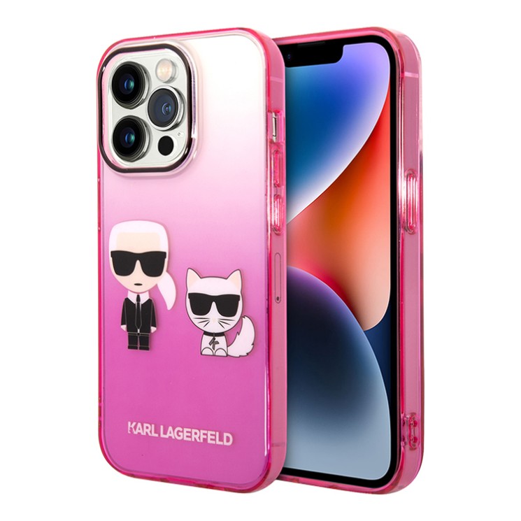 Чехол Lagerfeld Karl & Choupette Hard Gradient для iPhone 14 Pro Max, розовая рамка