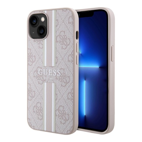 Чехол Guess PU 4G Stripes Hard для iPhone 13, розовый (MagSafe)