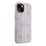 Чехол Guess PU 4G Stripes Hard для iPhone 13, розовый (MagSafe)
