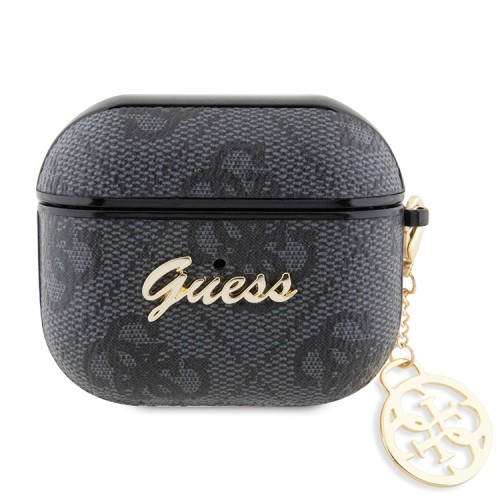 Чехол Guess PU leather 4G with metal logo and Charm для Airpods 3 (2021), черный