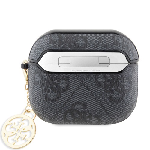Чехол Guess PU leather 4G with metal logo and Charm для Airpods 3 (2021), черный