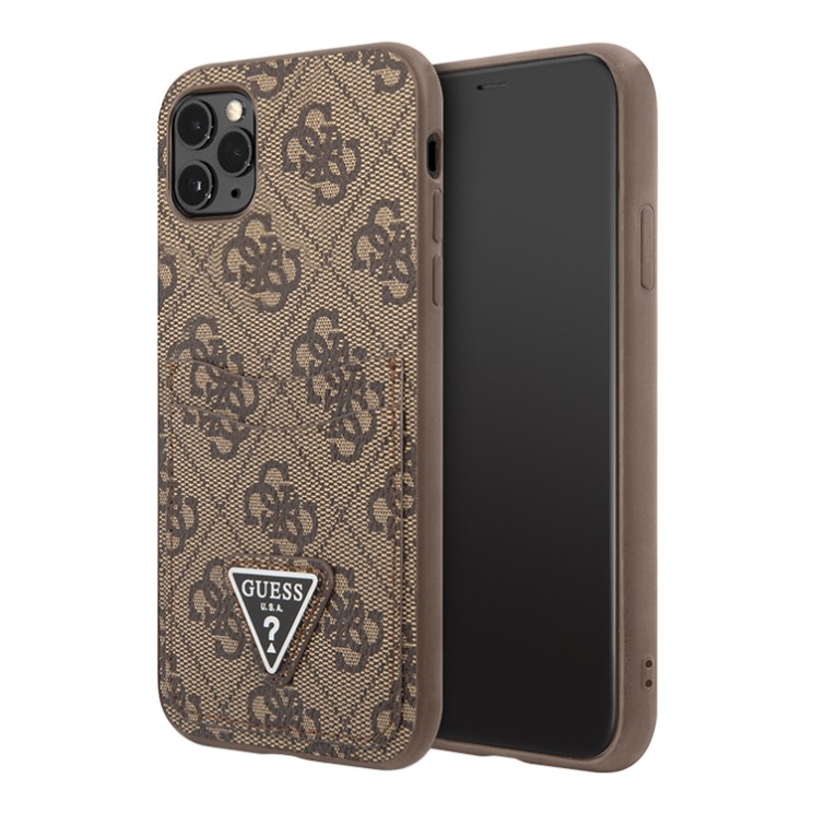 Чехол Guess PU 4G Double cardslot Metal triangle logo Hard для iPhone 11 Pro Max, коричневый