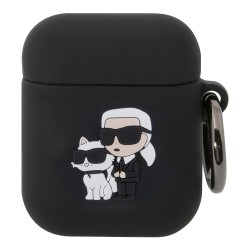 Karl Lagerfeld для Airpods 1/2 чехол Silicone case with ring NFT Karl & Choupette Black