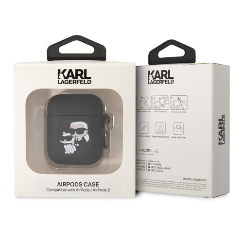 Karl Lagerfeld для Airpods 1/2 чехол Silicone case with ring NFT Karl & Choupette Black