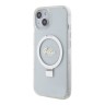 Guess для iPhone 15 чехол PC/TPU Script logo + Ring stand Hard Glitter Transp (MagSafe)