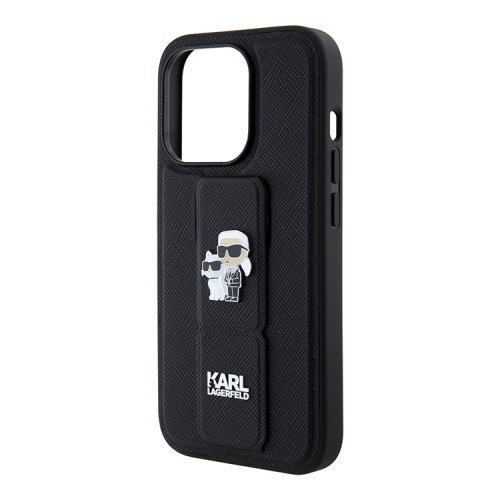 Karl Lagerfeld для iPhone 15 Pro чехол GripStand PU Saffiano NFT Karl & Choupette metal Hard Black