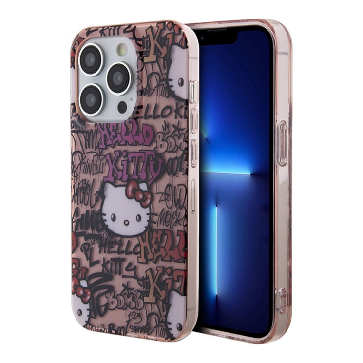 Hello Kitty для iPhone 15 Pro чехол PC/TPU Graffiti Tags Hard Pink