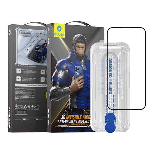 BlueO стекло для iPhone 15 Pro Max, 3D Anti-broken Edge Black (силик. кромка) +installer