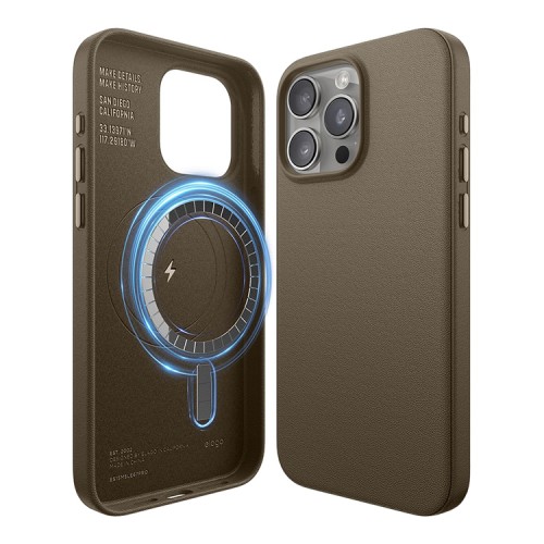 Elago для iPhone 15 Pro Max чехол PU Leather Taupe (MagSafe)