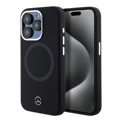 Mercedes для iPhone 15 Pro чехол Liquid silicone Bicolor Laser Ring Hard Black (MagSafe)