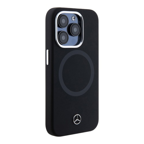 Mercedes для iPhone 15 Pro чехол Liquid silicone Bicolor Laser Ring Hard Black (MagSafe)