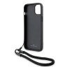 BMW для iPhone 15 Plus чехол Signature Leather Wordmark + Hand Cord Hard Black