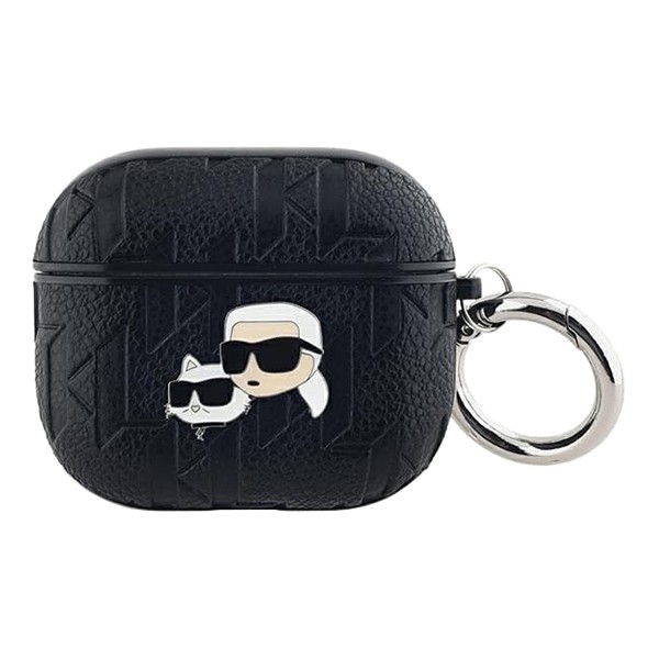 Karl Lagerfeld для Airpods 3 чехол PU Saffiano Monogram with ring NFT Metal Head Karl & Choupette Black