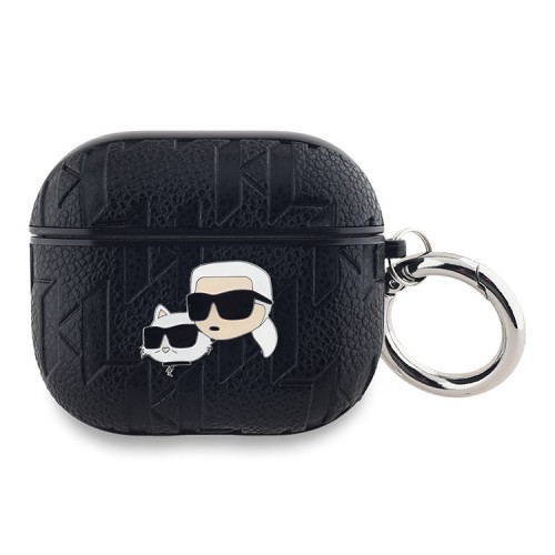 Karl Lagerfeld для Airpods 3 чехол PU Saffiano Monogram with ring NFT Metal Head Karl & Choupette Black