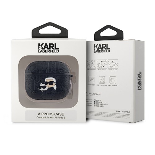 Karl Lagerfeld для Airpods 3 чехол PU Saffiano Monogram with ring NFT Metal Head Karl & Choupette Black