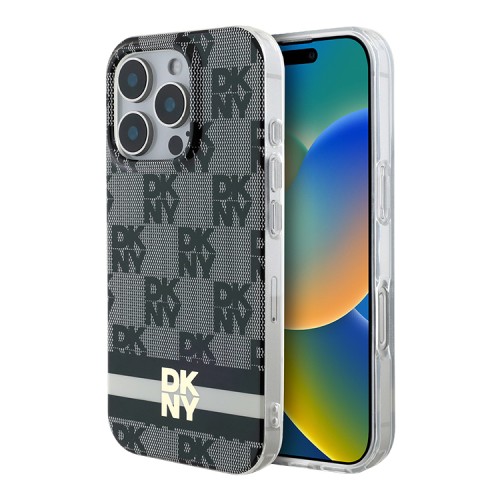 DKNY для iPhone 16 Pro Max чехол PC/TPU Checkered Printed stripes Black (MagSafe)