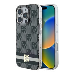 DKNY для iPhone 16 Pro Max чехол PC/TPU Checkered Printed stripes Black (MagSafe)