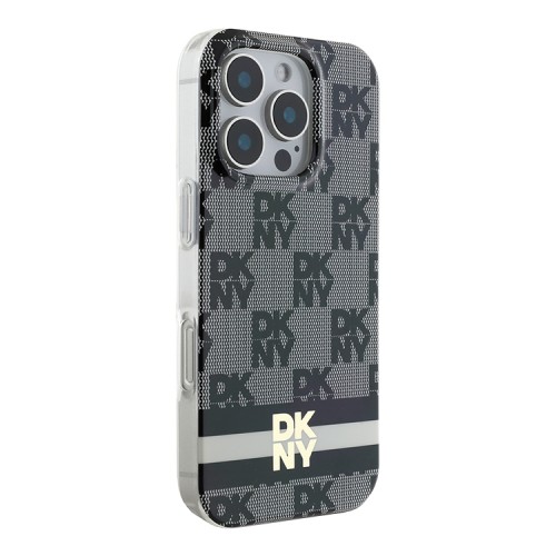 DKNY для iPhone 16 Pro Max чехол PC/TPU Checkered Printed stripes Black (MagSafe)