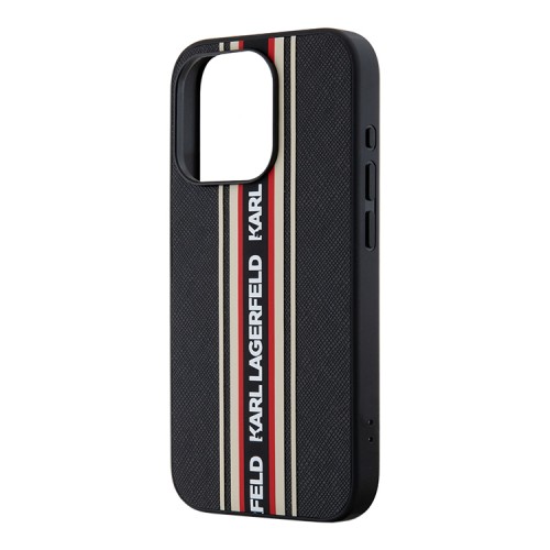 Karl Lagerfeld для iPhone 16 Pro чехол PU Saffiano Stripe Logo Hard + Nylon Hand cord Black/Red