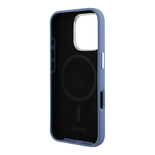 DKNY для iPhone 16 Pro чехол Liquid Silicone Metal logo and Camera frame Hard Blue (MagSafe)