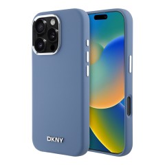 DKNY для iPhone 16 Pro чехол Liquid Silicone Metal logo and Camera frame Hard Blue (MagSafe)