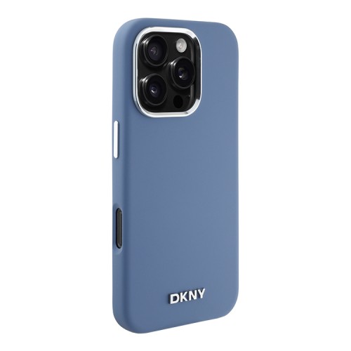 DKNY для iPhone 16 Pro чехол Liquid Silicone Metal logo and Camera frame Hard Blue (MagSafe)