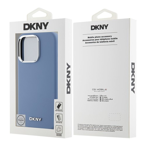 DKNY для iPhone 16 Pro чехол Liquid Silicone Metal logo and Camera frame Hard Blue (MagSafe)
